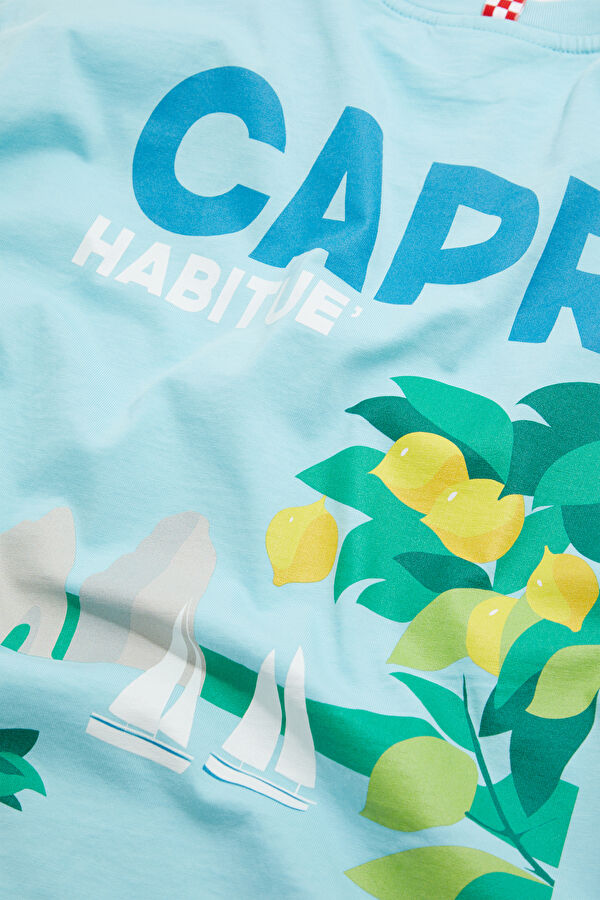 Relax Fit Light Blue Crew Neck Printed Men's T-Shirt 6