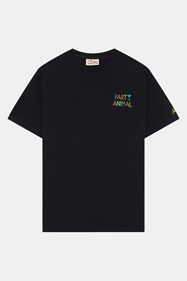 Relaxed Fit Black Crew Neck Embroidered Men's T-Shirt