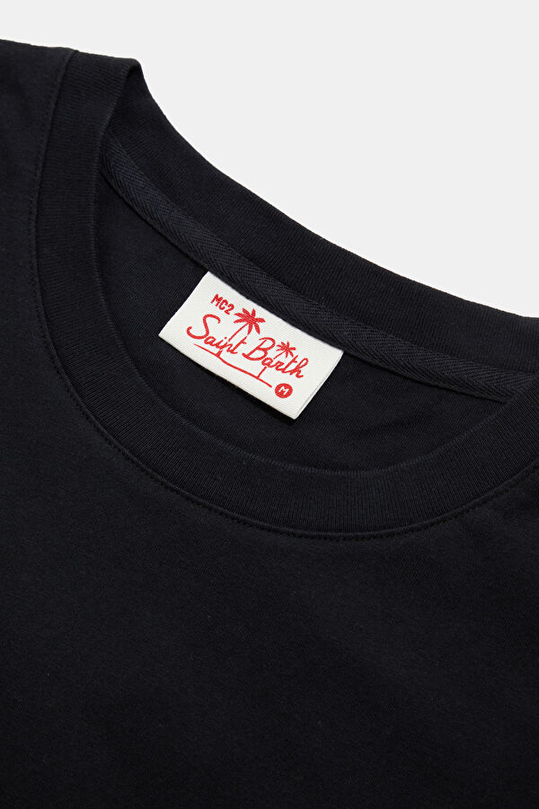 Relaxed Fit Black Crew Neck Embroidered Men's T-Shirt 3