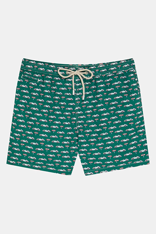 Green Patterned Elastic Men's Swimsuit