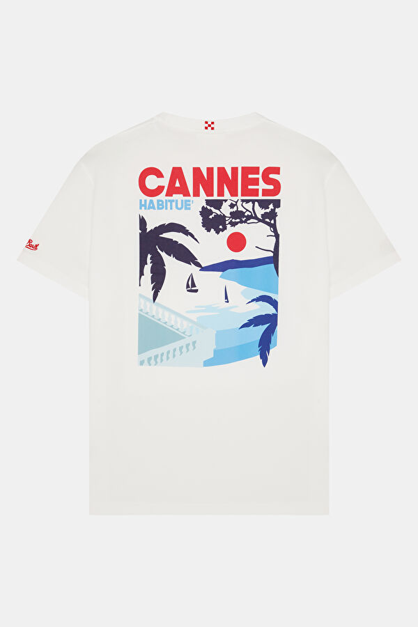 Relax Kalıp Beyaz Bisiklet Yaka Baskılı Erkek T-Shirt