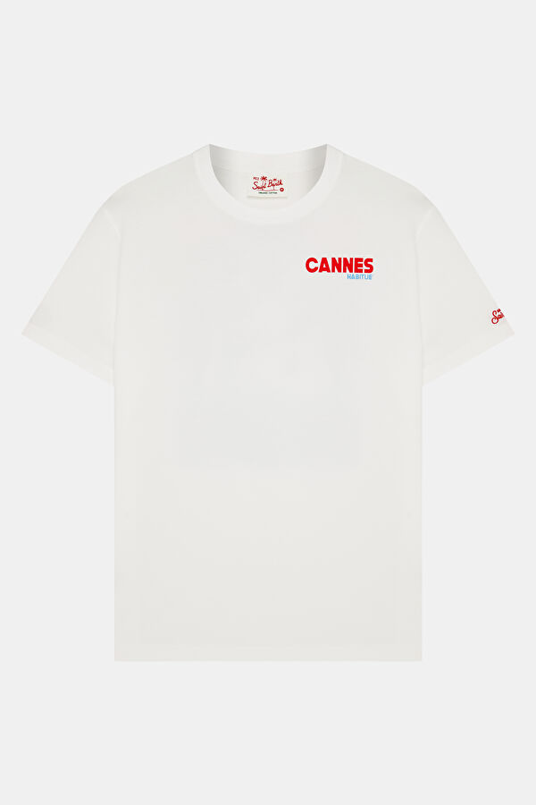 Relax Kalıp Beyaz Bisiklet Yaka Baskılı Erkek T-Shirt 2