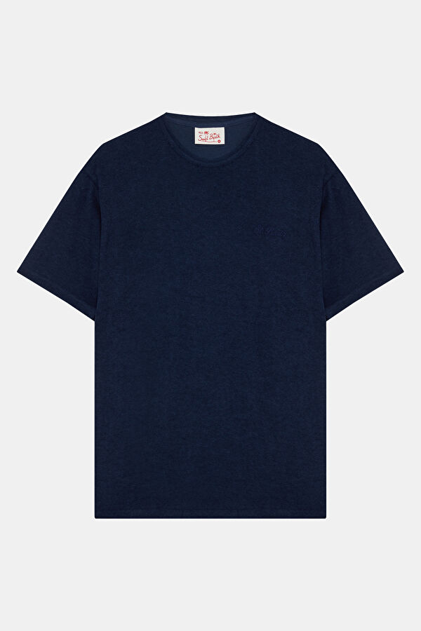 Relax Fit Navy Blue Crew Neck Embroidered Men's T-Shirt