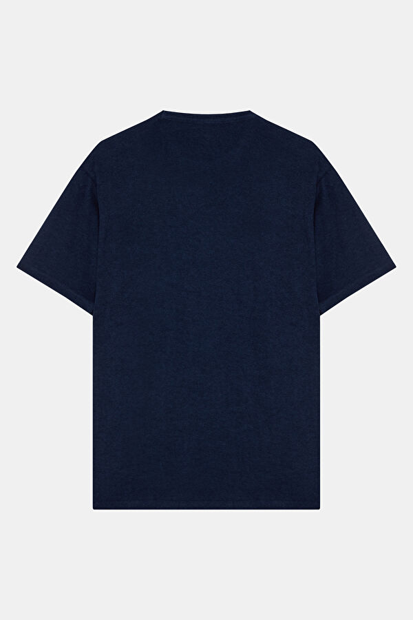 Relax Fit Navy Blue Crew Neck Embroidered Men's T-Shirt 2