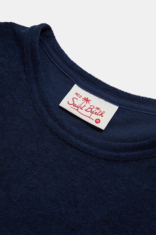Relax Fit Navy Blue Crew Neck Embroidered Men's T-Shirt 3