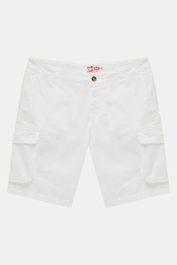 Ecru Cotton Elastane Men's Shorts