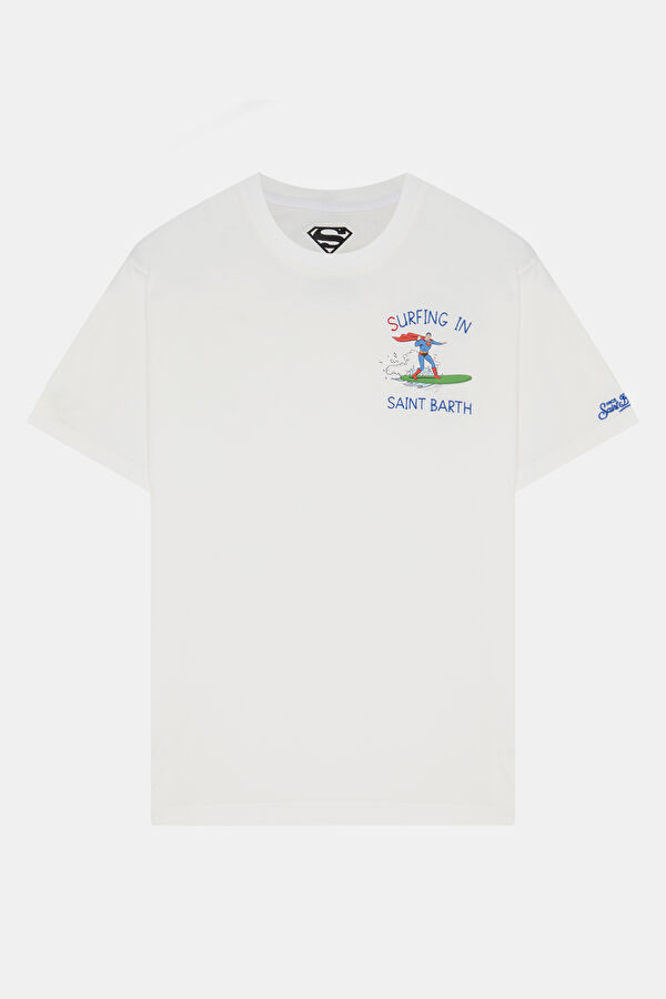 Relax Kalıp Beyaz Bisiklet Yaka Nakışlı Erkek T-Shirt