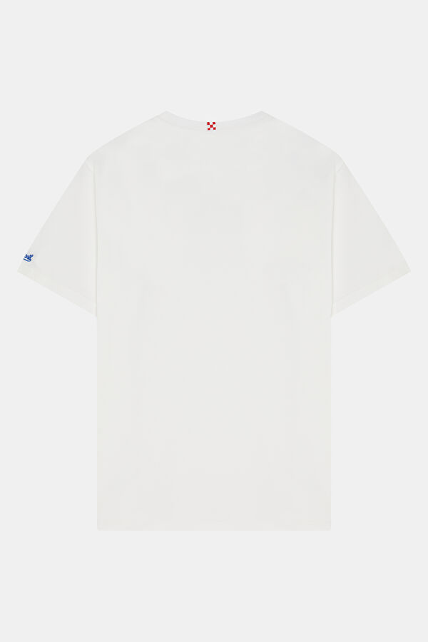 Relax Kalıp Beyaz Bisiklet Yaka Nakışlı Erkek T-Shirt 2