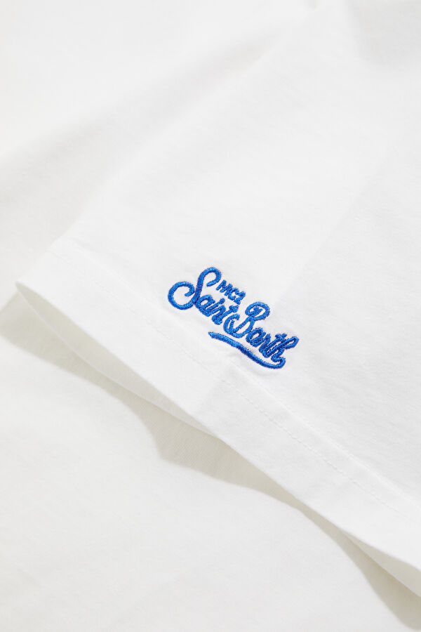 Relax Kalıp Beyaz Bisiklet Yaka Nakışlı Erkek T-Shirt 5