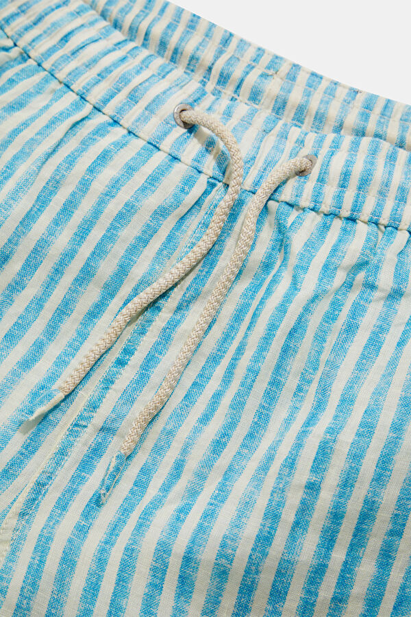 Light Blue Striped Elastic Linen Men's Swimsuit 3