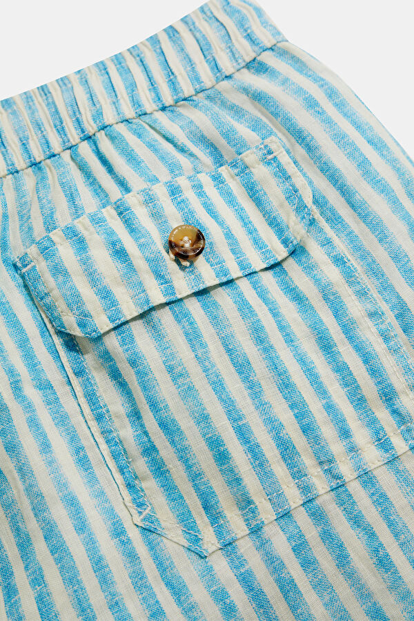 Light Blue Striped Elastic Linen Men's Swimsuit 5