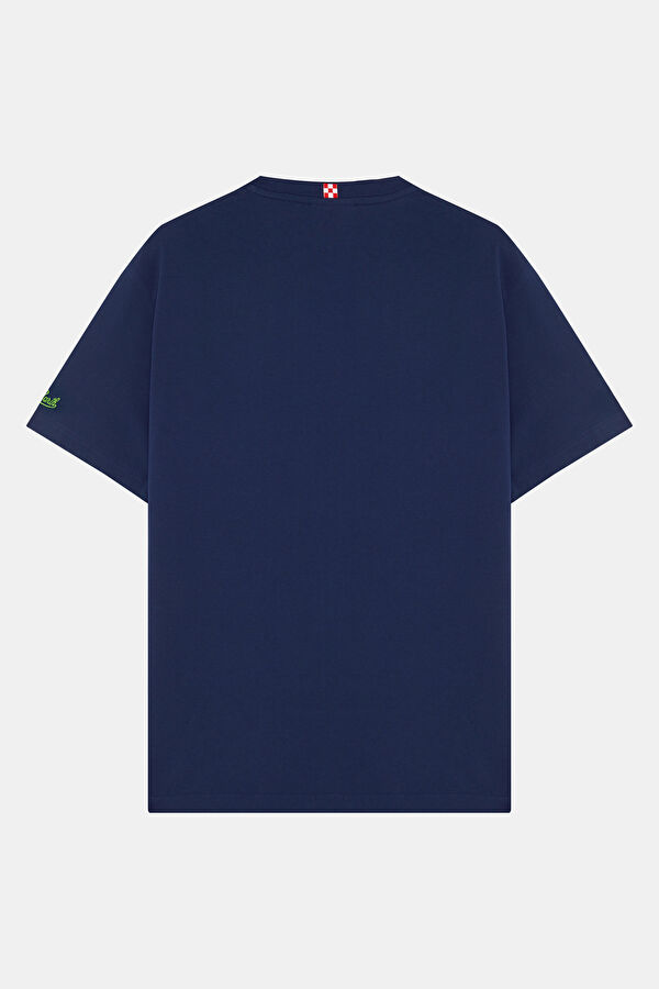 Relax Kalıp Lacivert Bisiklet Yaka Nakışlı Erkek T-Shirt 2