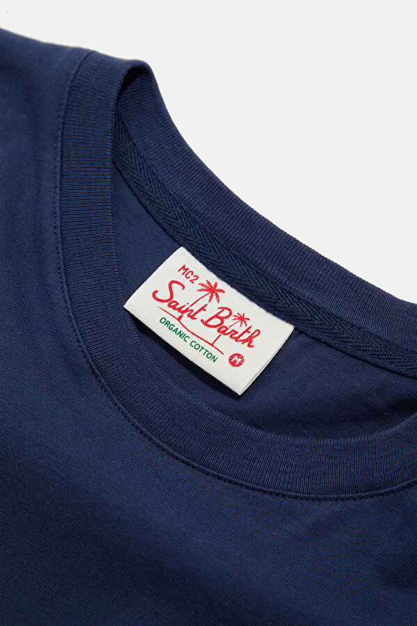 Relax Kalıp Lacivert Bisiklet Yaka Nakışlı Erkek T-Shirt 3