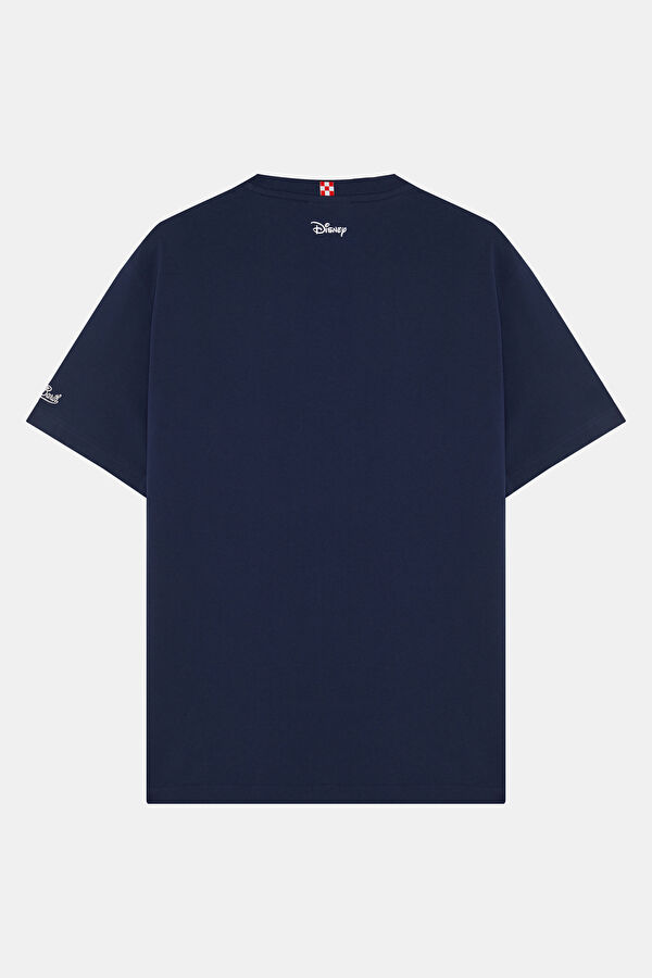 Relax Kalıp Lacivert Bisiklet Yaka Nakışlı Erkek T-Shirt 2