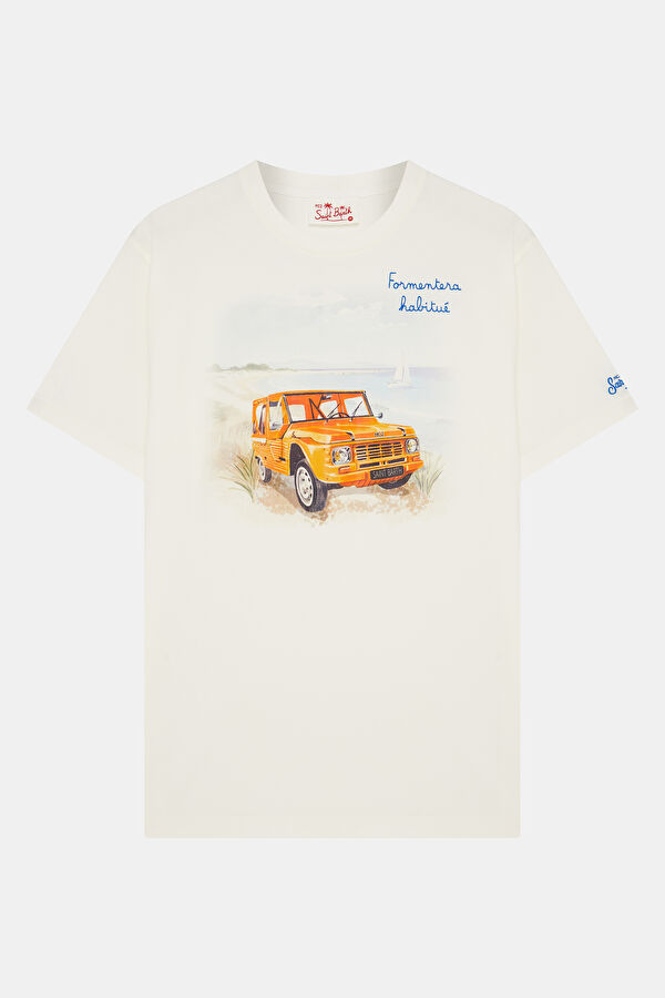 Relax Fit White Crew Neck Printed Men's T-Shirt