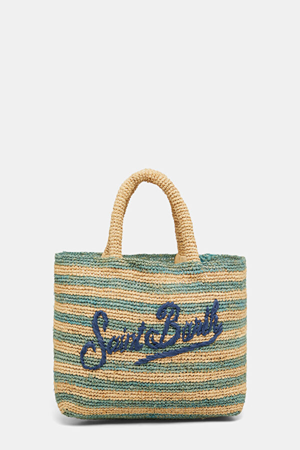 Raffia Beach Mid Turquoise Patterned Wool Bag