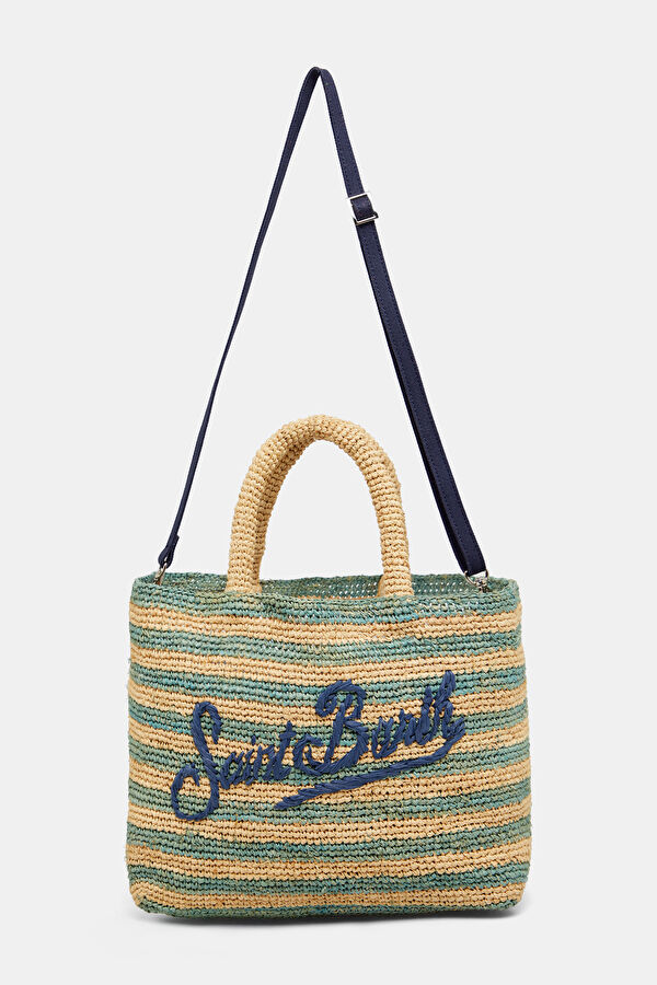 Raffia Beach Mid Turquoise Patterned Wool Bag 2