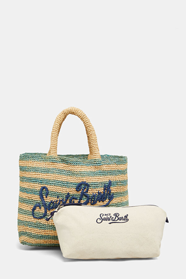 Raffia Beach Mid Turquoise Patterned Wool Bag 3