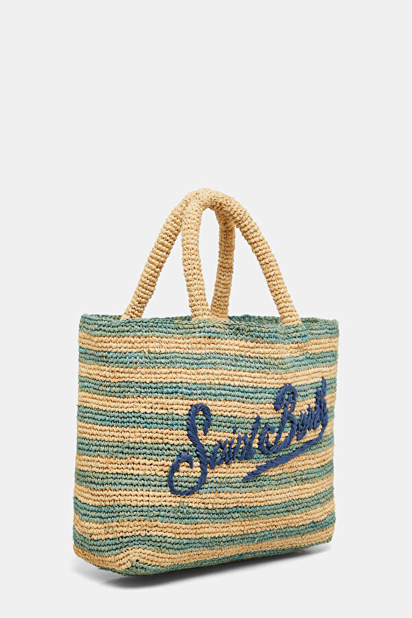 Raffia Beach Mid Turquoise Patterned Wool Bag 4