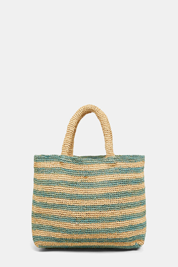 Raffia Beach Mid Turquoise Patterned Wool Bag 5