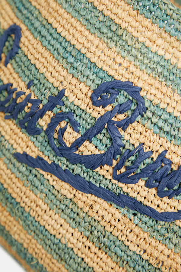 Raffia Beach Mid Turquoise Patterned Wool Bag 6