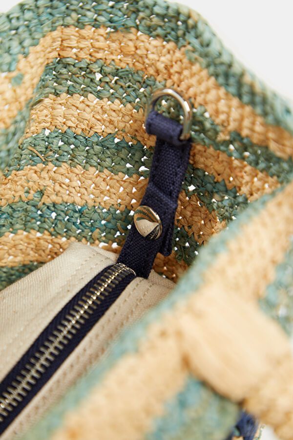 Raffia Beach Mid Turquoise Patterned Wool Bag 9
