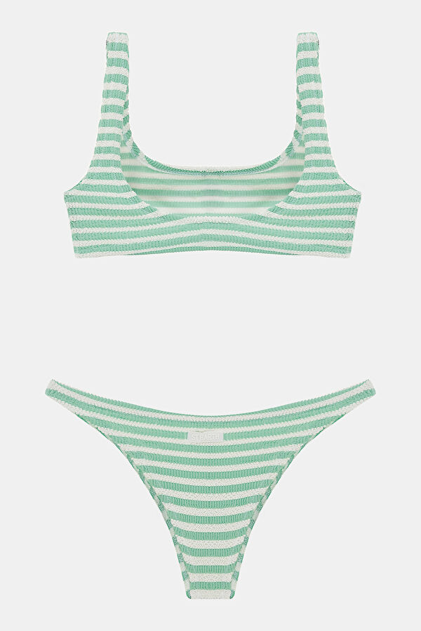 Yeşil Çizgili Desenli Bağlamalı Bikini 2