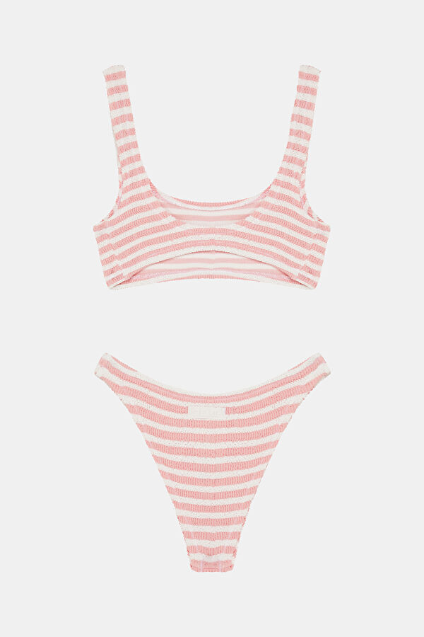 Pembe Çizgili Desenli Bağlamalı Bikini 2