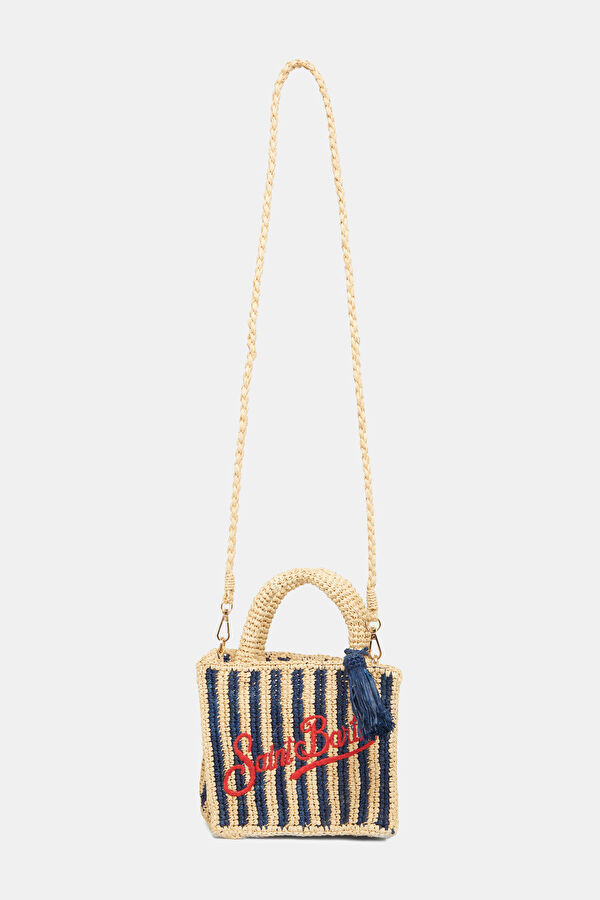 Vanity Mini Raffia Lacivert Çizgili Desenli Çanta 2