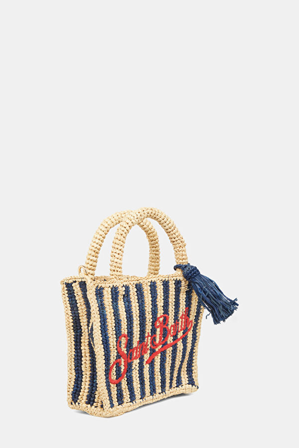 Vanity Mini Raffia Lacivert Çizgili Desenli Çanta 3