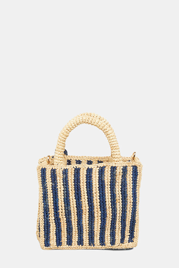 Vanity Mini Raffia Lacivert Çizgili Desenli Çanta 4