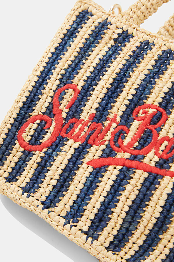 Vanity Mini Raffia Lacivert Çizgili Desenli Çanta 5