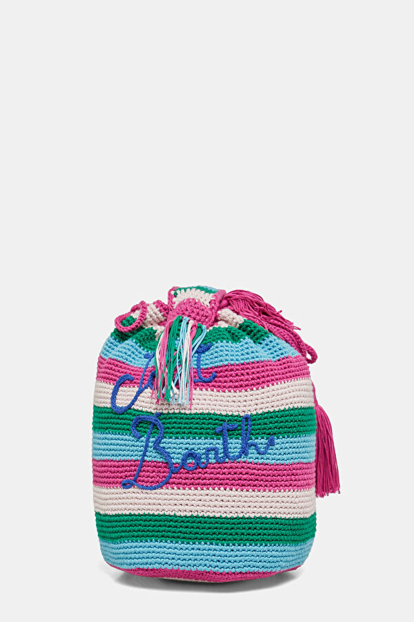 Crochet Bucket Mavi Çizgili Çanta