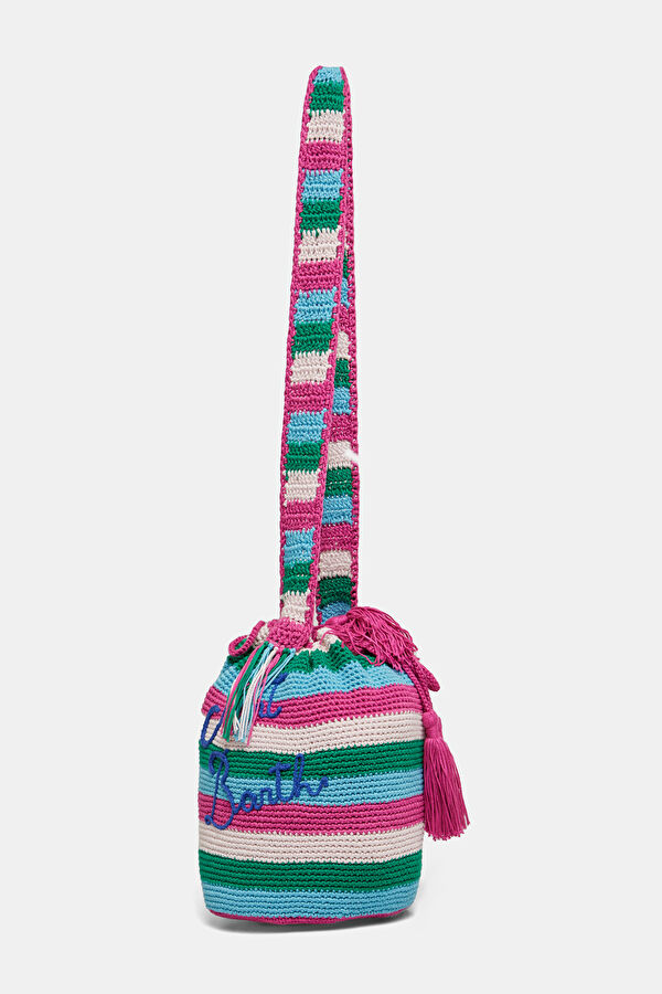 Crochet Bucket Mavi Çizgili Çanta 2