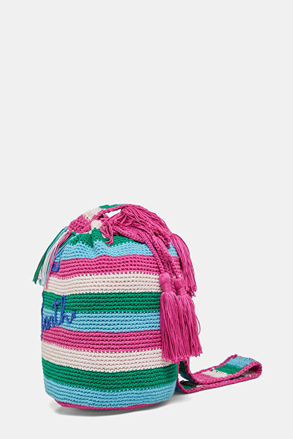 Crochet Bucket Mavi Çizgili Çanta 3
