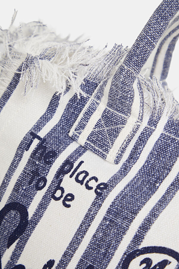 Colette Linen Blue Striped Patterned Bag 5