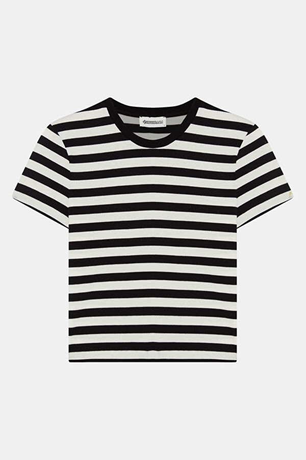 Black Crew Neck Striped Pattern Women's T-Shirt 5