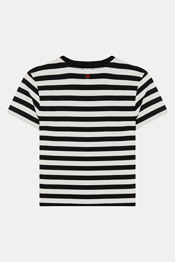 Black Crew Neck Striped Pattern Women's T-Shirt 6