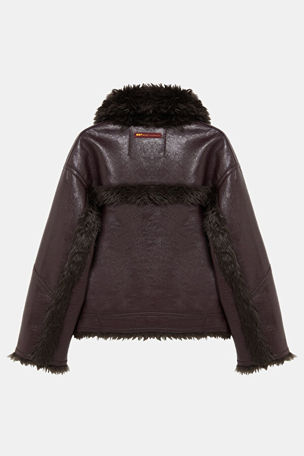 Dark Brown Women's Faux Fur Collar Coat 2