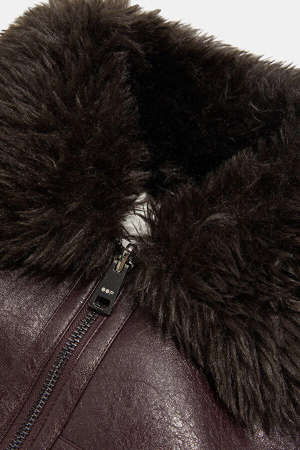 Dark Brown Women's Faux Fur Collar Coat 3