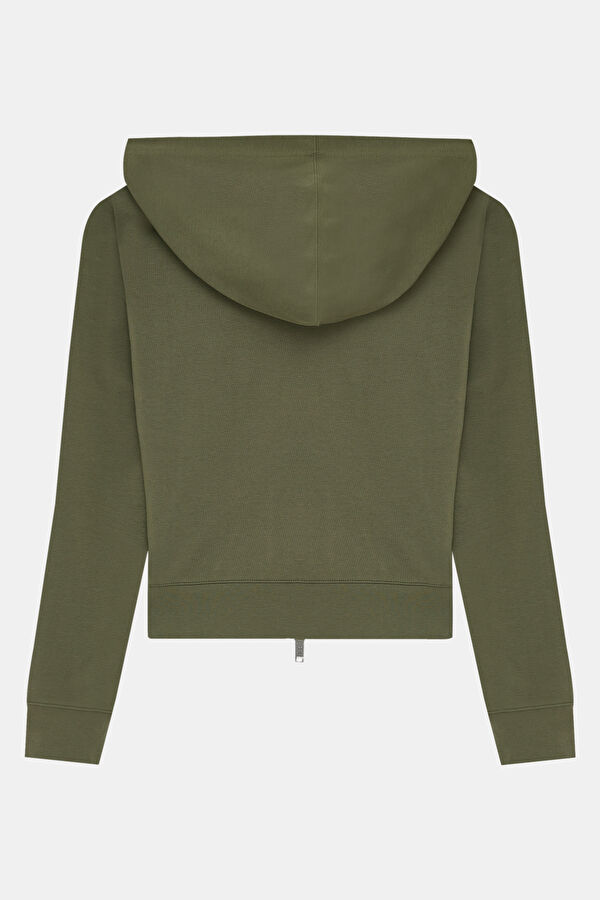 Haki Kapuşonlu Kadın Sweatshirt 2