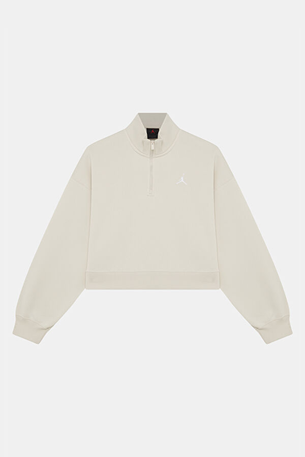 Krem Dik Yaka Kadın Sweatshirt