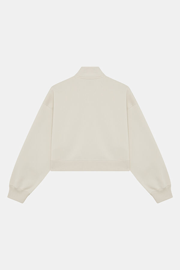 Krem Dik Yaka Kadın Sweatshirt 2
