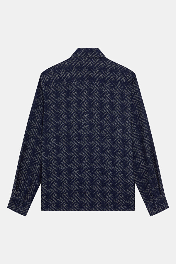 Navy Blue Patterned Men's Shirt 2