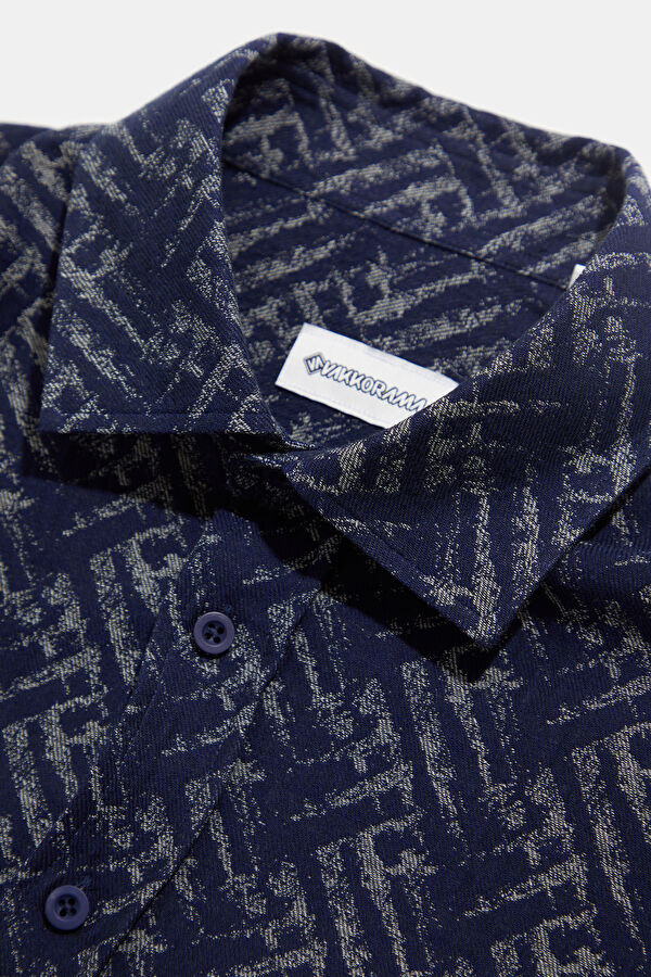 Navy Blue Patterned Men's Shirt 3