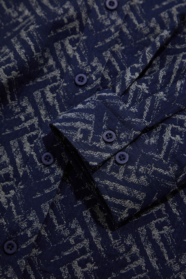 Navy Blue Patterned Men's Shirt 4