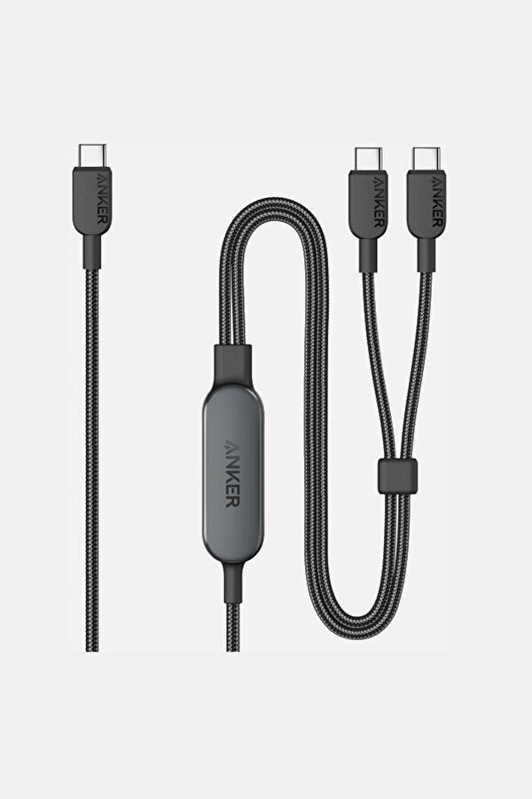 2-in-1 USB-C to USB-C 140W Kablo - Siyah