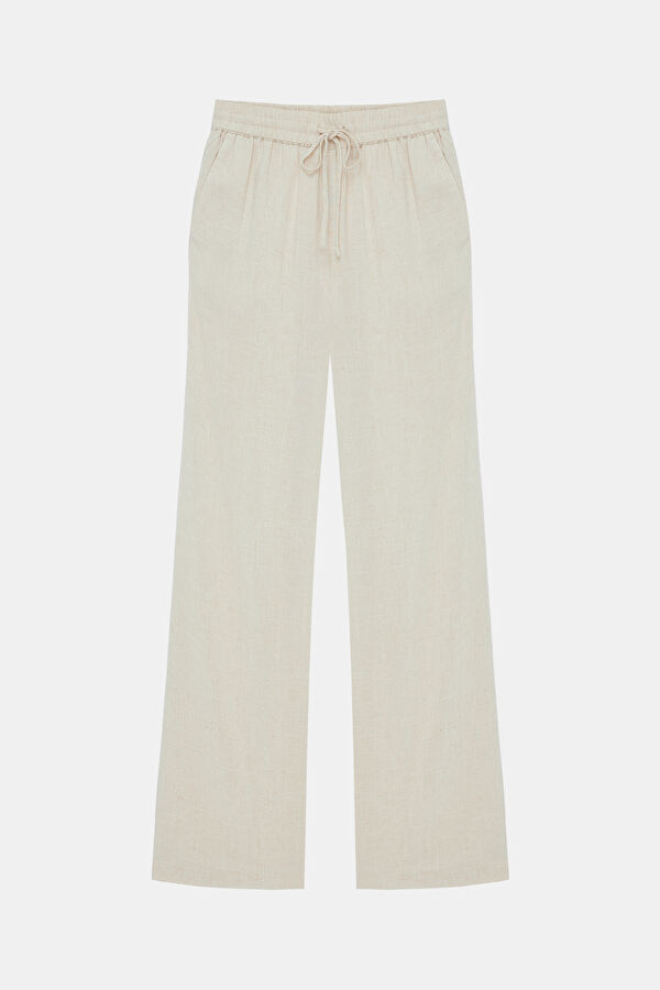Krem Wide Leg Viskon Pantolon
