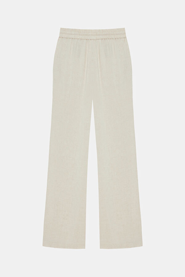 Krem Wide Leg Viskon Pantolon 2