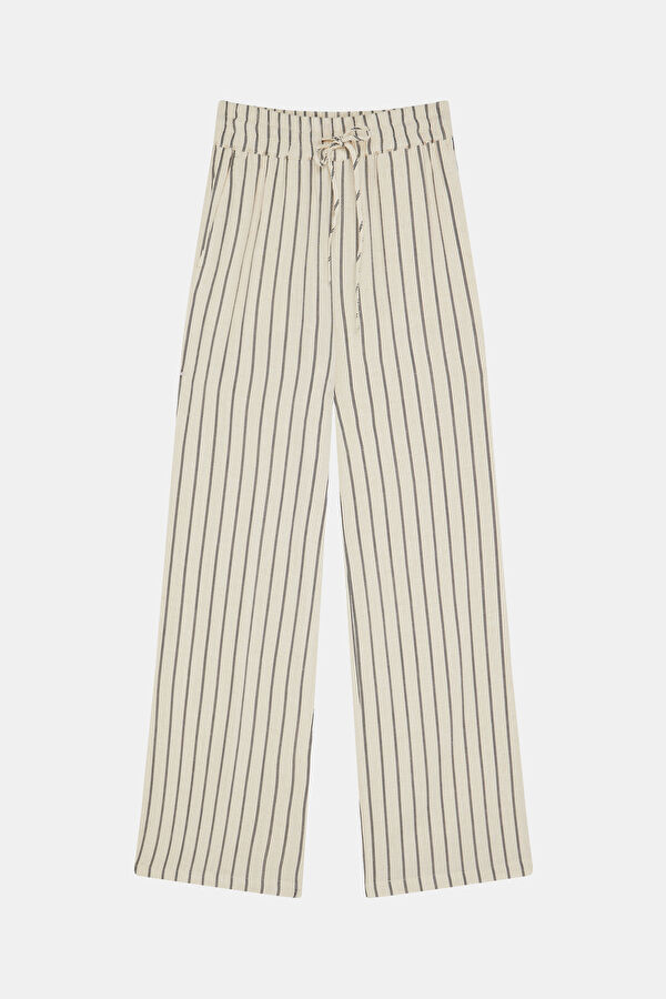 Krem Wide Leg Viskon Kadın Pantolon 3